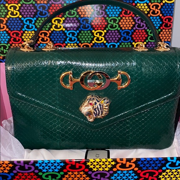 Gucci Rajah Green Genuine Python Large Tote - Picture 8 of 13